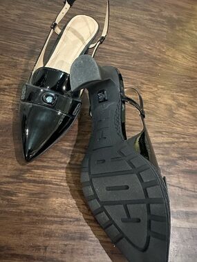 Coach Black Patent Pointed Toe Slingback Flats - Women